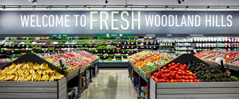Inside of an Amazon Fresh Grocery Store