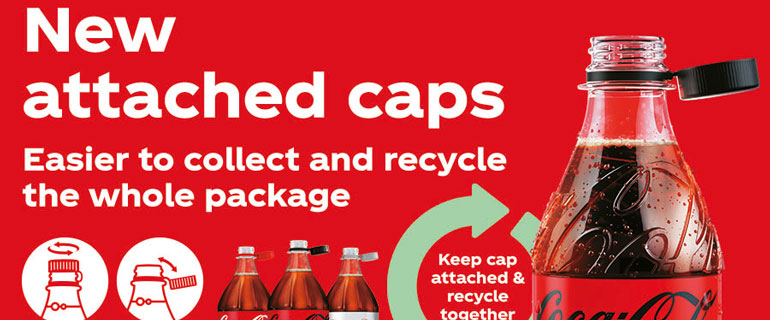 Coca Cola's new Packaging with Attached Caps