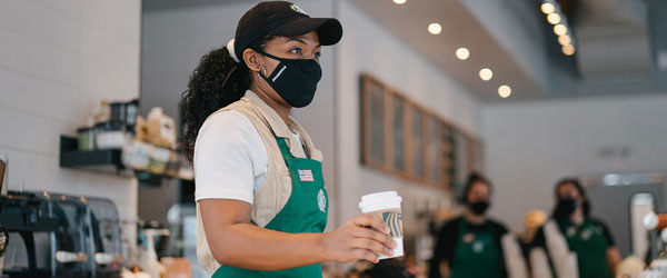 Starbucks Employee with a Mask