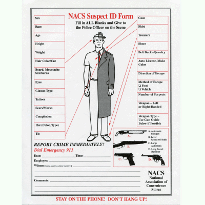 NACS Robbery Deterrence - Suspect I.D. Form