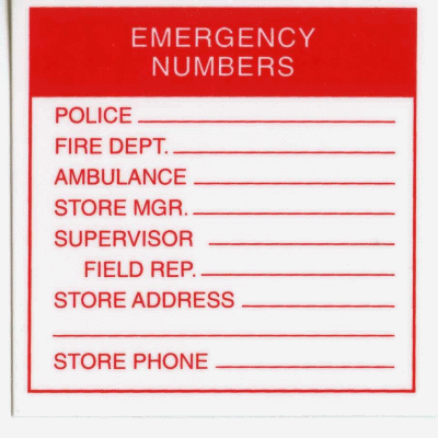 NACS Robbery Deterrence - Emergency Numbers (Back Adhesive Decals)